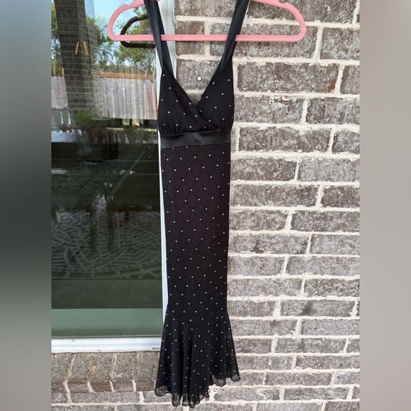 Vintage Rhapsody Little Black Dress w/Silver Diamond Pattern & Open Back - Picture 4 of 10